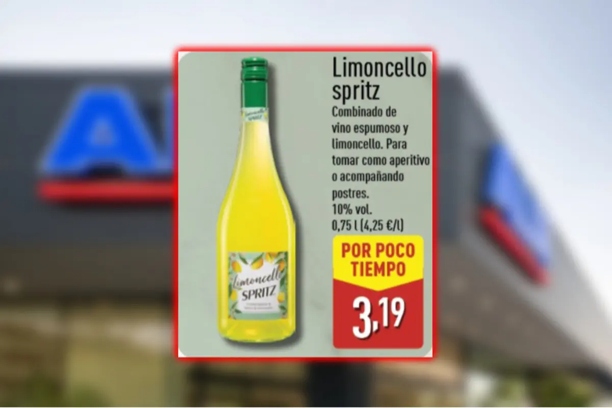 Oferta d’ampolla de Limoncello spritz de 0,75 litres amb un 10 per cent d’alcohol a 3,19 euros per temps limitat en un supermercat