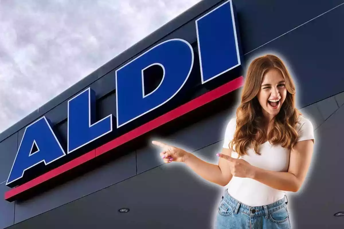 Dona assenyalant rètol d'Aldi