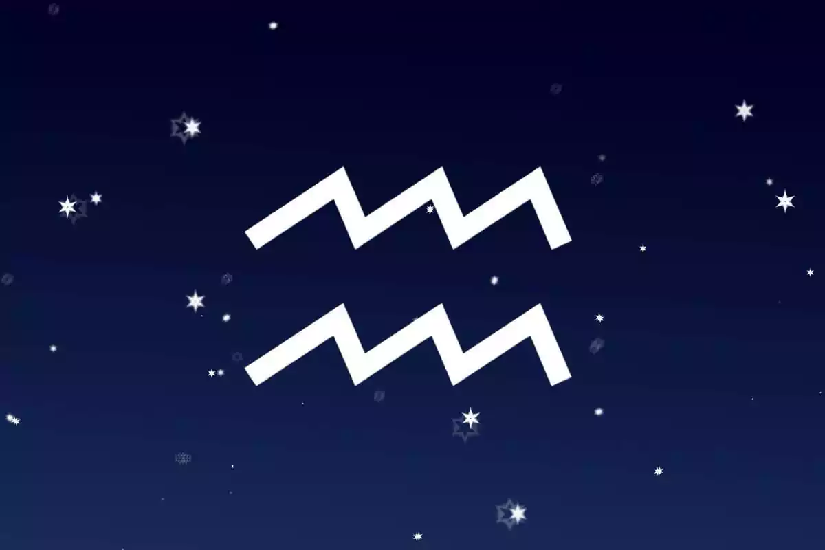 Signe del zodíac Aquari amb un cel amb estrelles de fons