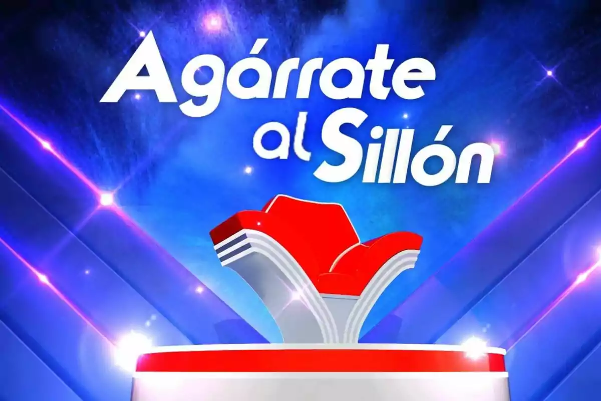 Logotip acolorit d’Agafa’t a la Butaca amb una butaca vermella al centre i un fons blau brillant