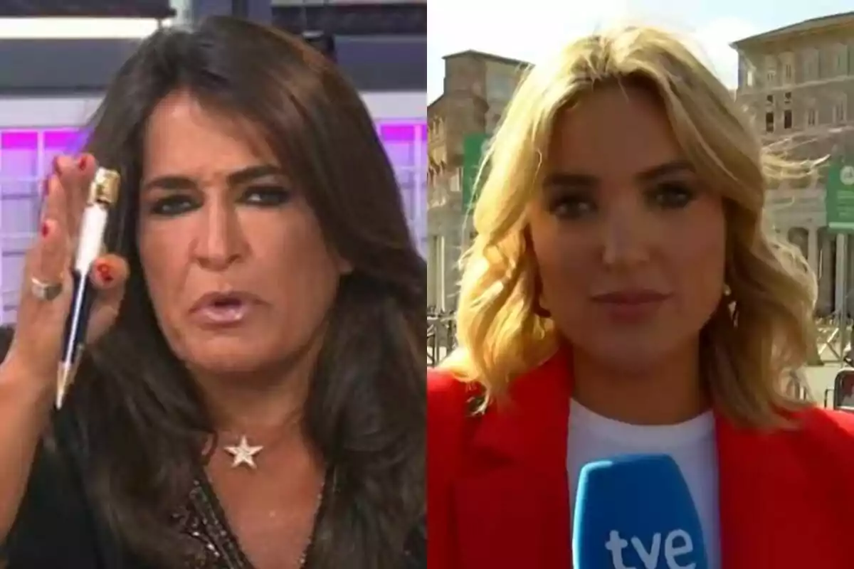 Aida Nizar i Marta Riesco a Ni que fuéramos i La Família de la Tele, una sosté un bolígraf i l'altra sembla sorpresa.