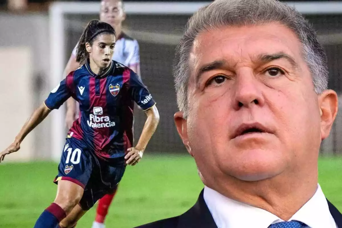 El president del Barça, Joan Laporta, amb una de les futbolistes que podria fitxar el Barça Femení.