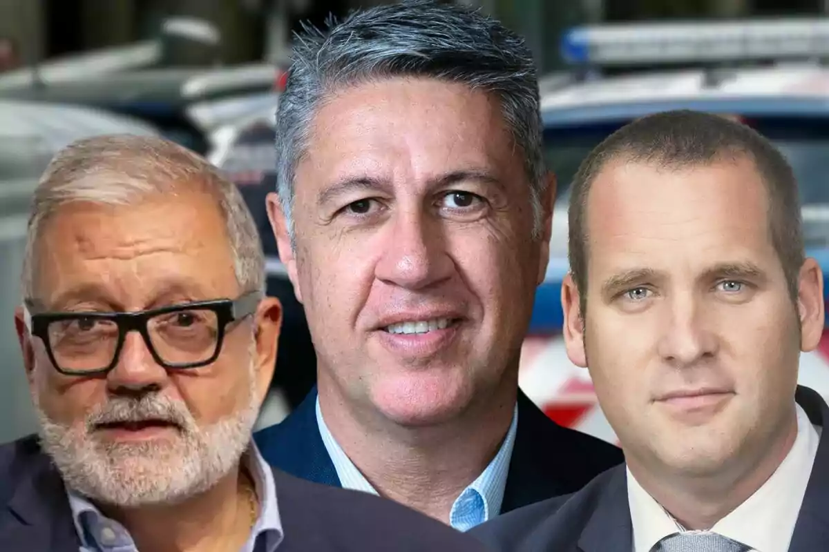 Fèlix Larrosa, Xavier García Albiol i Marc Buch posant front en un muntatge