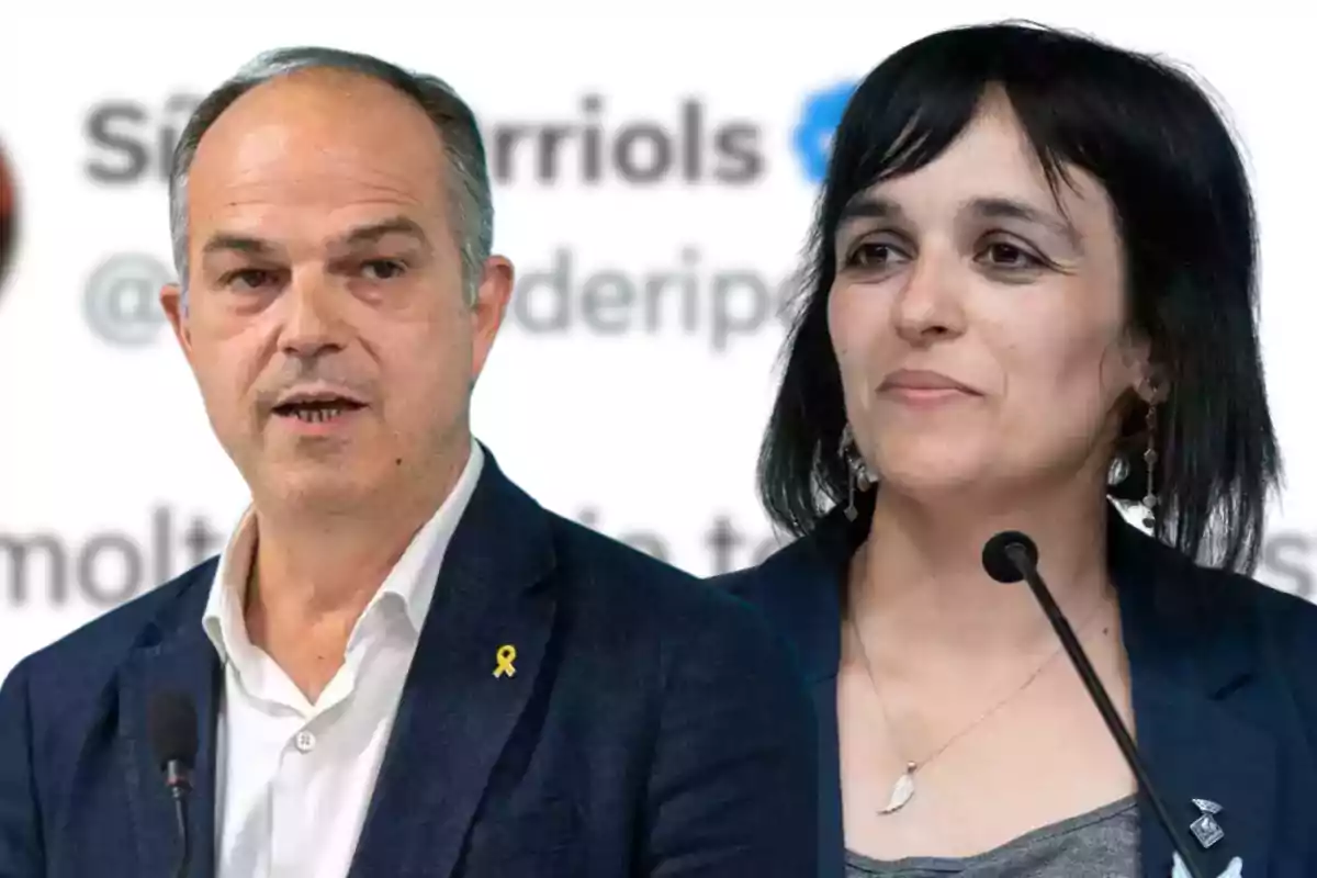 Jordi Turull i Sílvia Orriols amb un tuit difuminat de fons