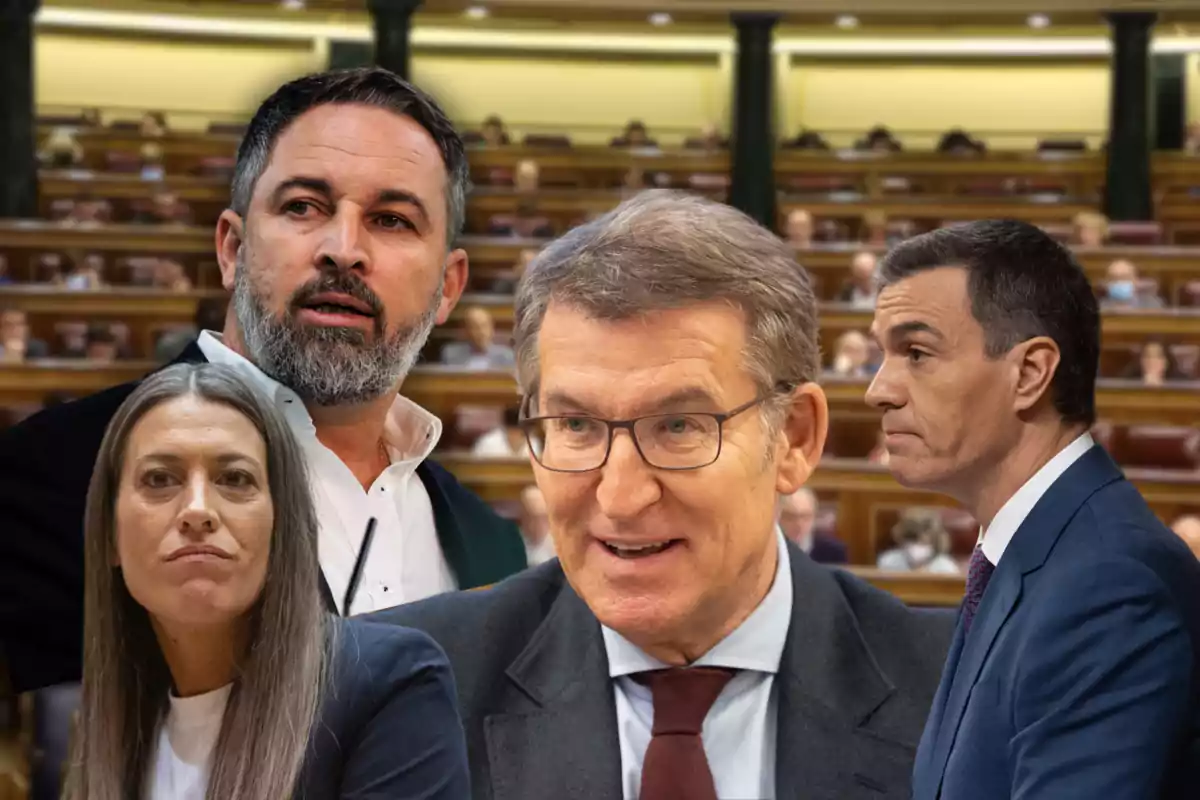 Abascal, Nogueras, Feijóo i Sánchez en un entorn parlamentari.