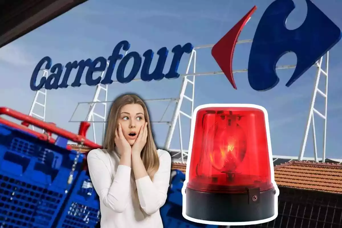 Dona espantada mira una sirena a Carrefour