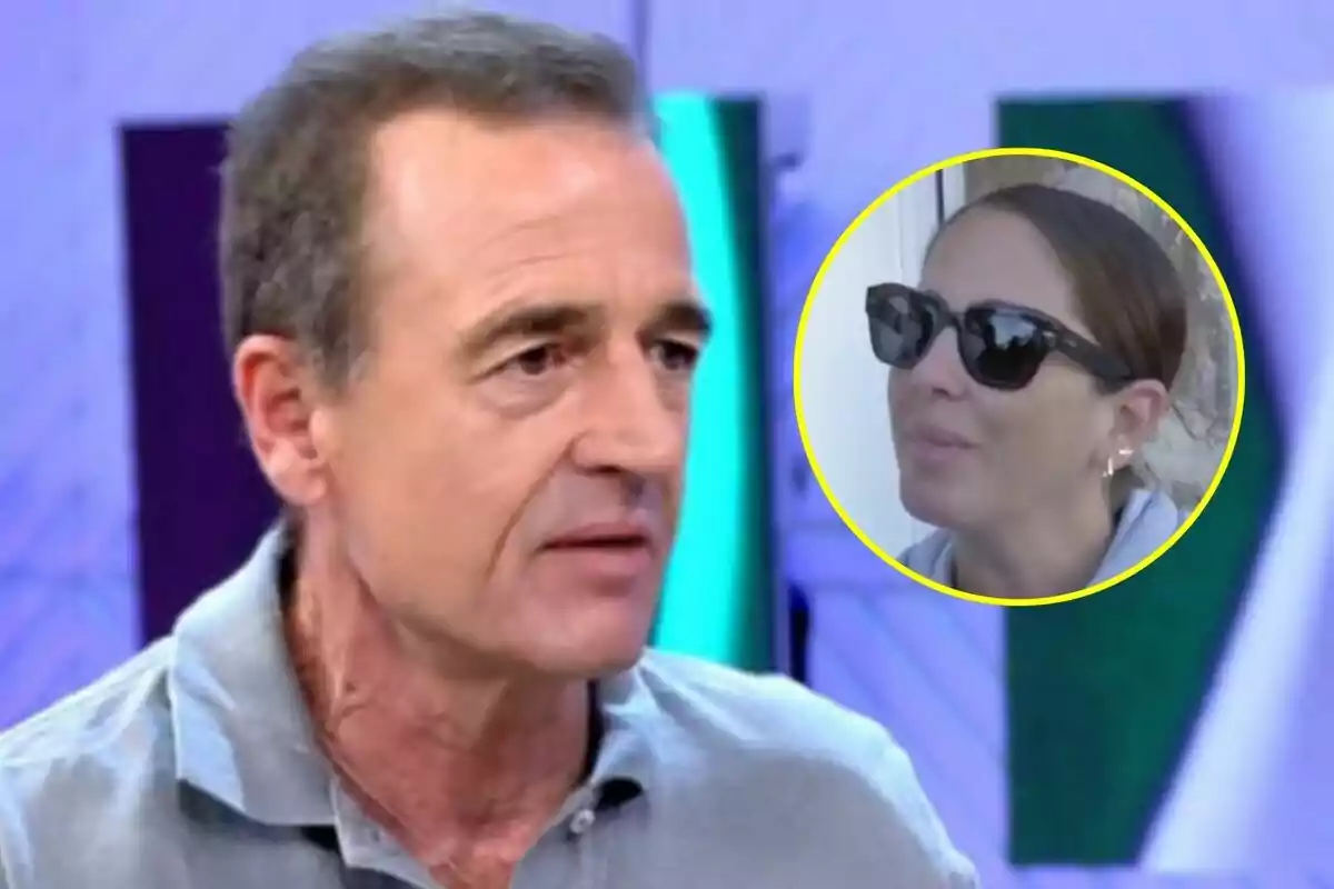 Alessandro Lequio hablando en Vamos a ver con la imagen de Anabel Pantoja con gafas de sol en un círculo amarillo en la esquina superior derecha.