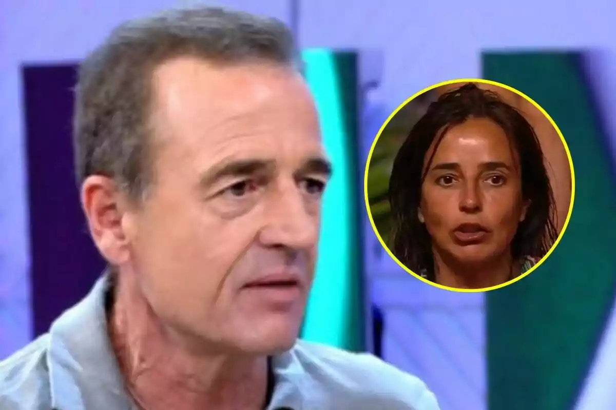 Alessandro Lequio de cabell curt i canós a Vamos a ver en primer pla amb Carmen Alcayde a Supervivientes en un cercle groc al fons