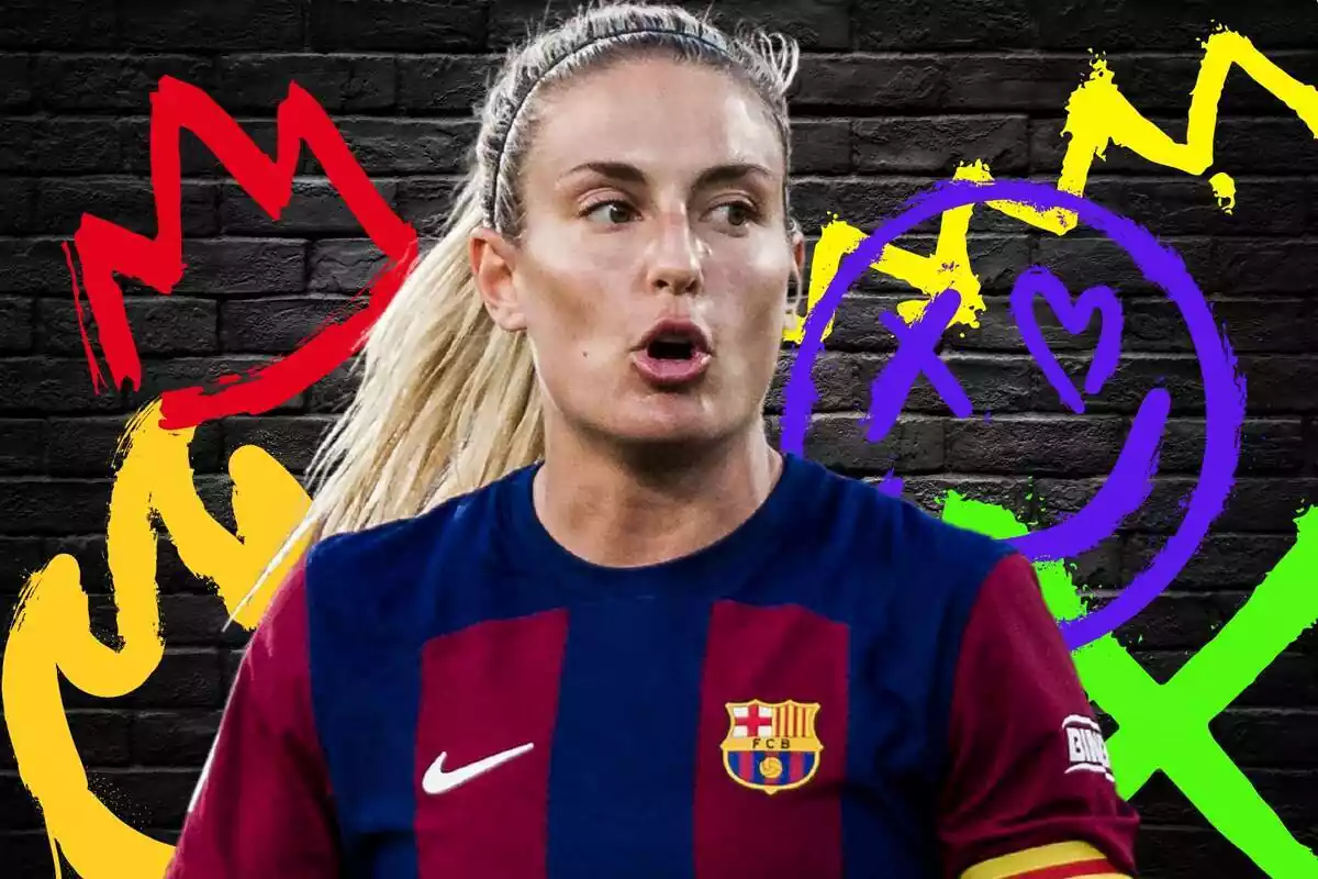 Imatge d'Alexia Putellas amb la samarreta del FC Barcelona davant d'un mur ple de grafits