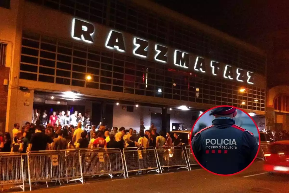 Fotomuntatge de la discoteca Razzmatazz de Barcelona amb un Mosso d'Esquadra