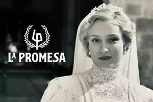 Ana Garcés vestida de novia con un velo y una tiara aparece junto al logo de 