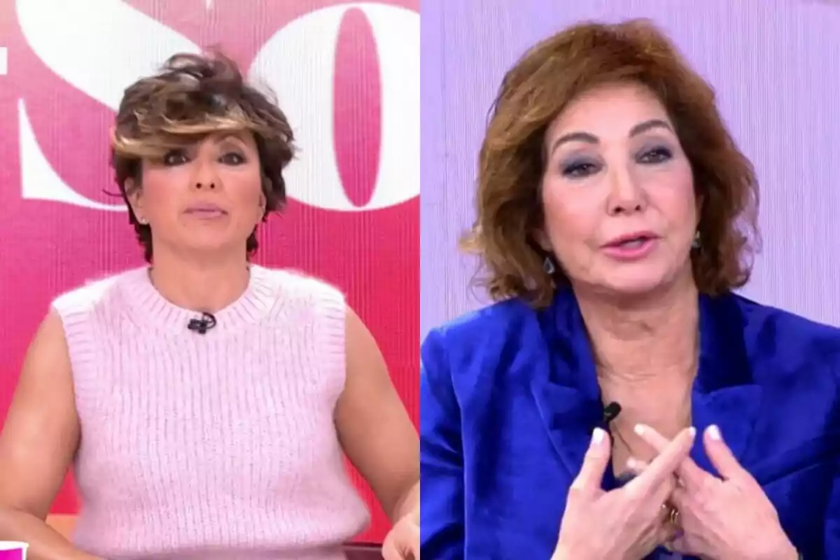 Ana Rosa Quintana i Sonsoles Ónega en un programa de televisió, una porta un jersei rosa i l'altra un vestit blau.