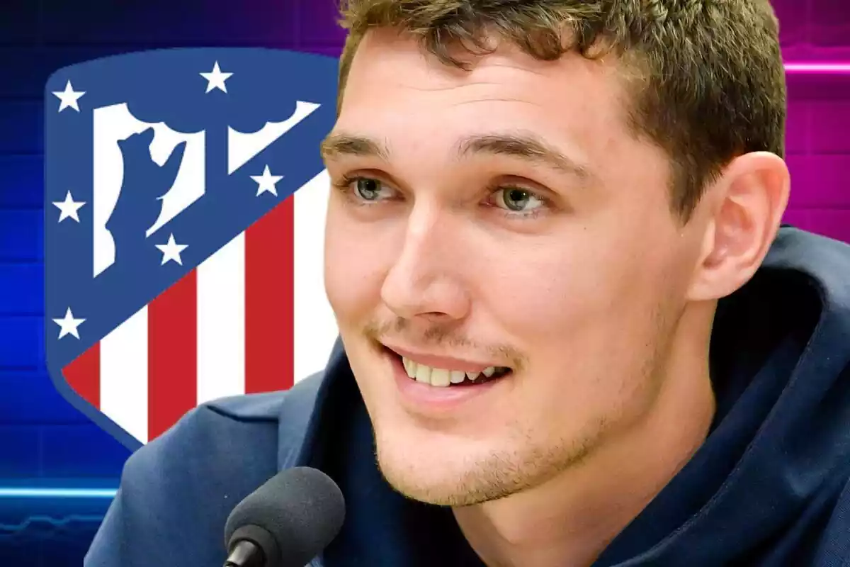 Muntatge d'Andreas Christensen amb l'escut de l'Atlètic de Madrid