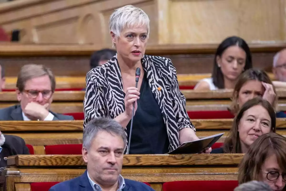 Pla mitjà d'Anna Grau parlant des del seu escó al Parlament de Catalunya