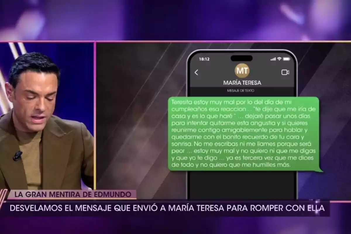Antonio Rossi, on '¡De Viernes!', reading the message with which Edmundo Arrocet broke up with María Teresa Campos. Antonio Rossi, on '¡De Viernes!', reading the message with which Edmundo Arrocet broke up with María Teresa Campos.