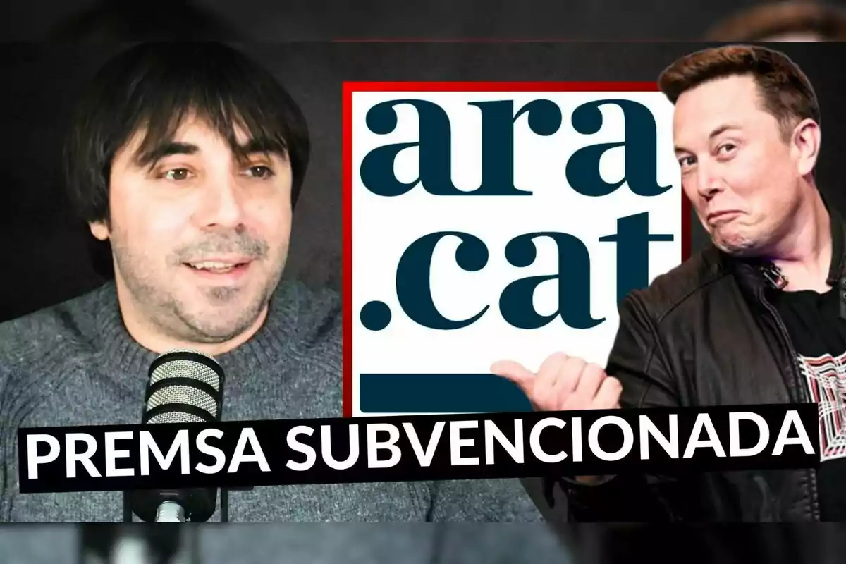 Two people next to the ara.cat logo with the text "SUBSIDIZED PRESS".