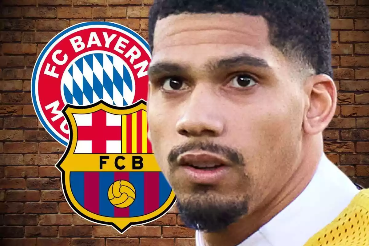 Ronald Araújo amb la mirada perduda al costat dels escuts de Bayern Munic i FC Barcelona