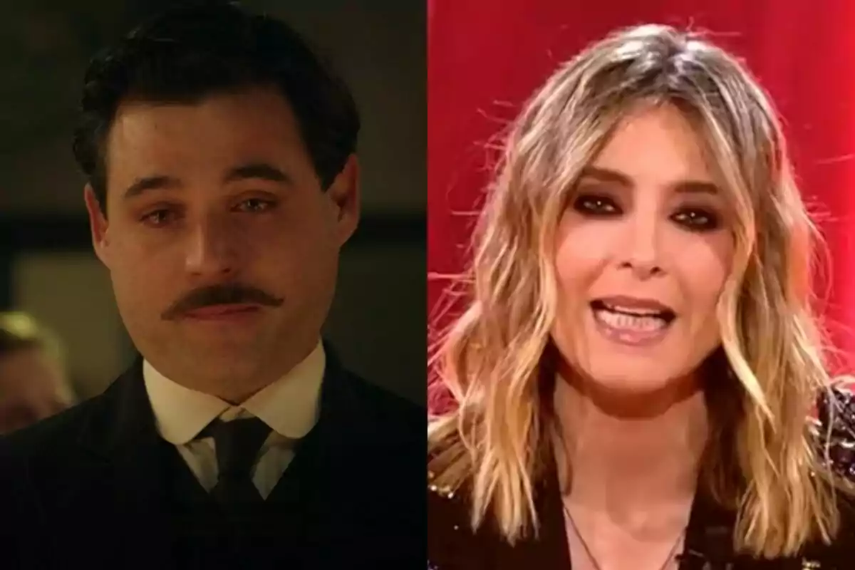 Dos personas en una imagen dividida, a la izquierda Arturo Sancho con bigote y traje oscuro en La Promesa, a la derecha Sandra Barneda con cabello rubio y maquillaje oscuro en La Isla de las Tentaciones, ambos mirando hacia adelante.