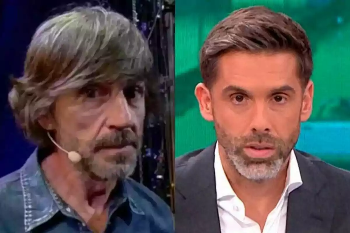 Santi Millán a Got Talent a l'esquerra i José Yélamo a laSexta Xplica a la dreta, tots dos amb expressió de serietat.