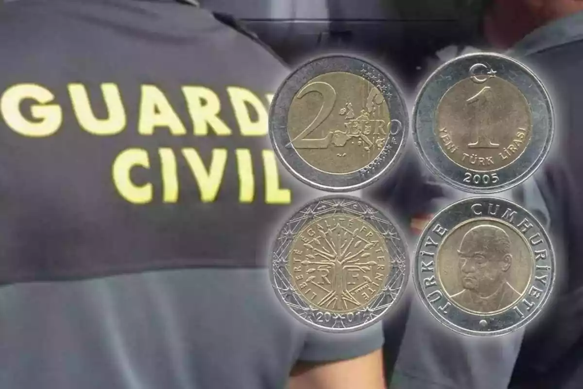Muntatge amb la Guàrdia Civil i unes monedes d´euro i lira turca