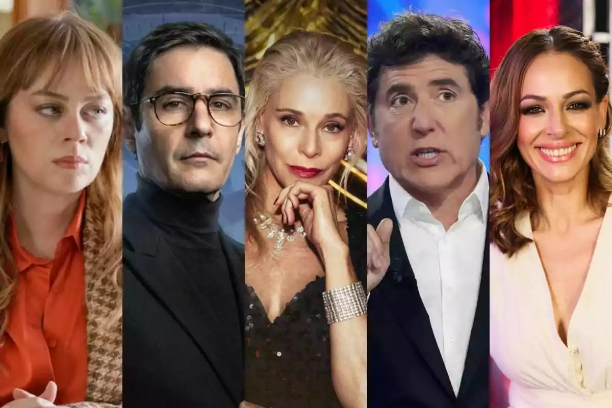 Un grup de persones format per Bahar a Renacer, Juanra Bonet a Traitors, Belén Rueda a Eva & Nicole, Manel Fuentes a Tu Cara Me Suena i Eva González a La Voz Kids posant en una sèrie de retrats individuals.