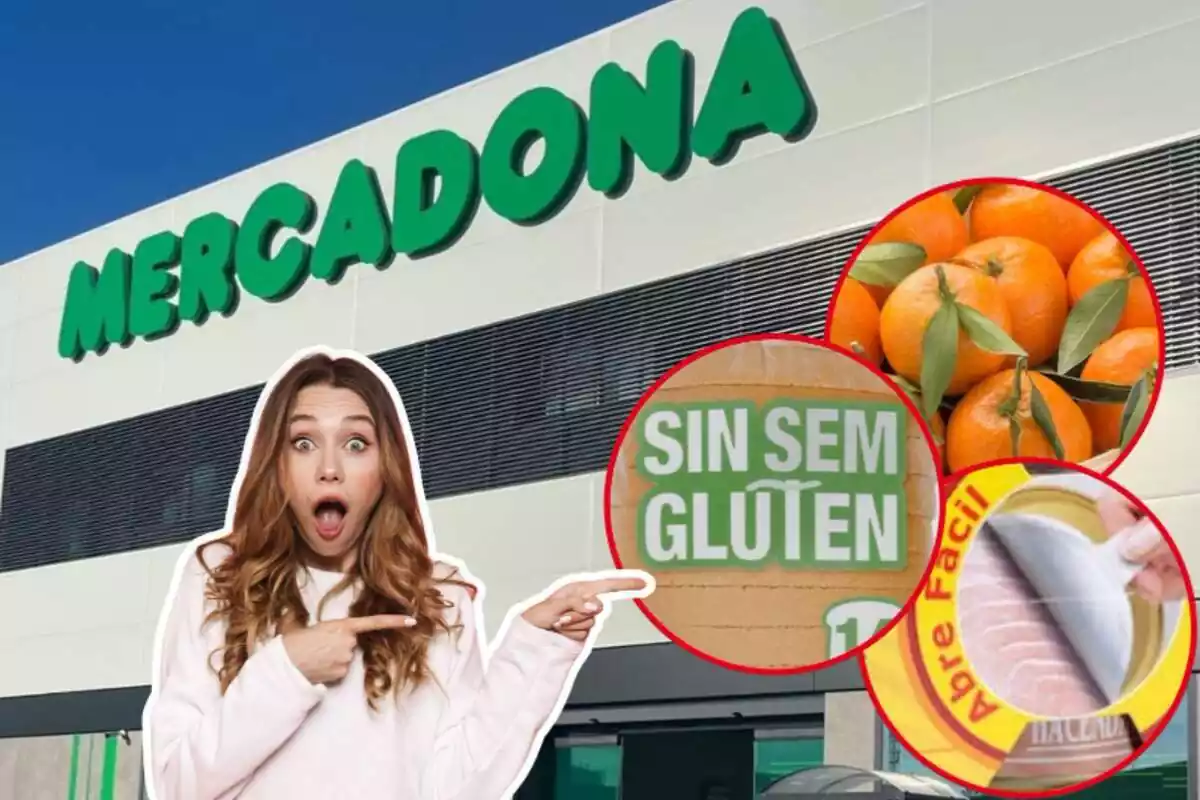 Noia sorpresa assenyalant tres productes de Mercadona