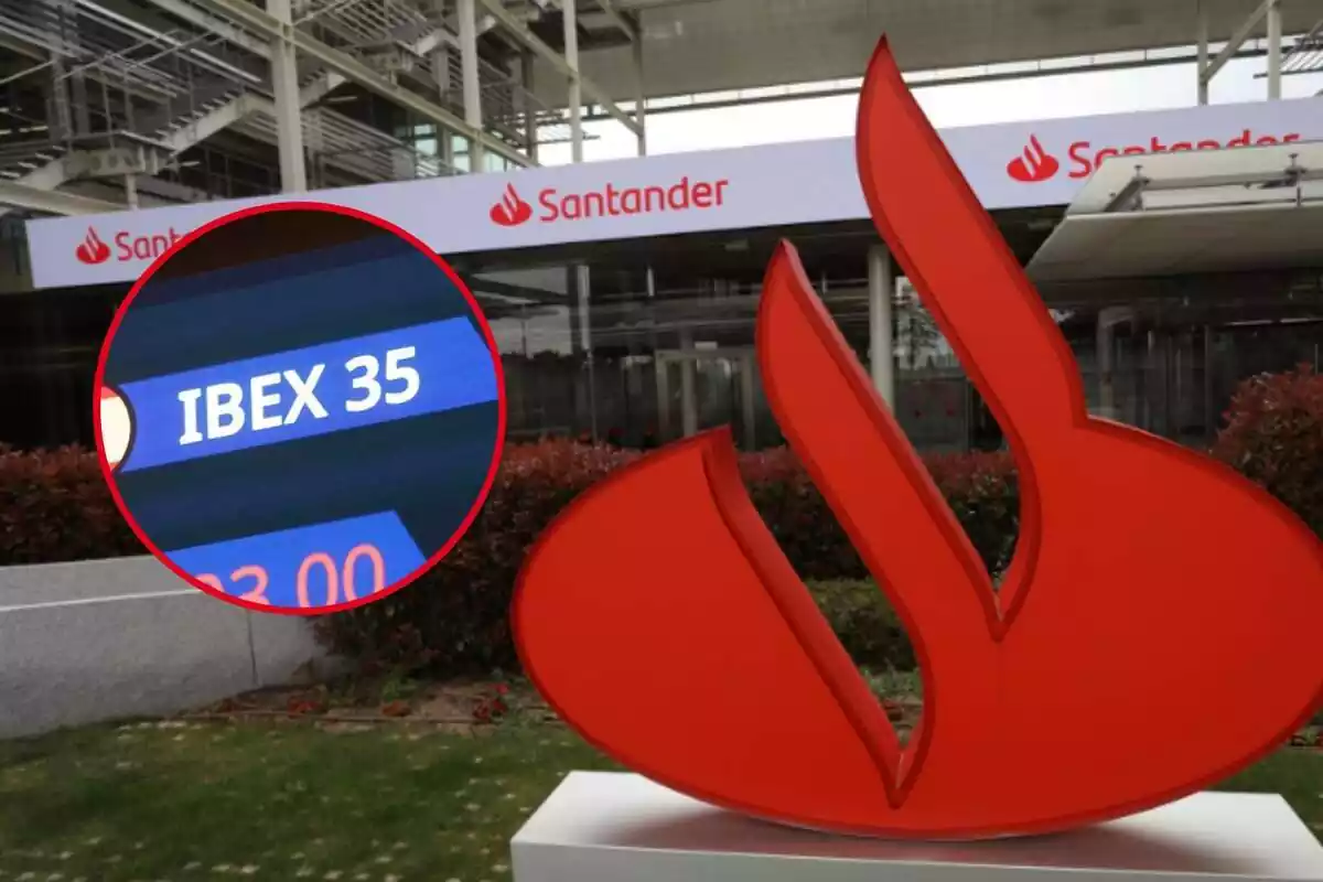 Muntatge amb el Banco Santander i una captura amb el nom de l'IBEX 35