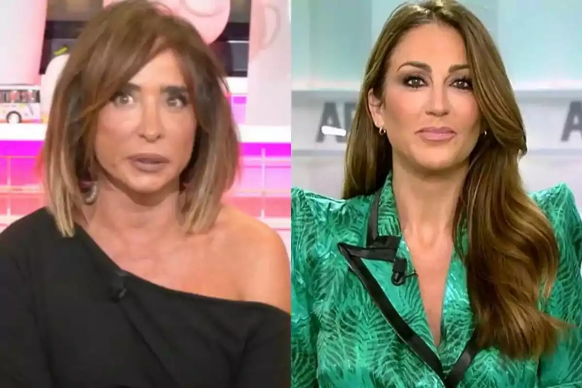 María Patiño y Bea Archidona en un programa de televisión, una con cabello corto y otra con cabello largo, ambas mirando hacia la cámara.