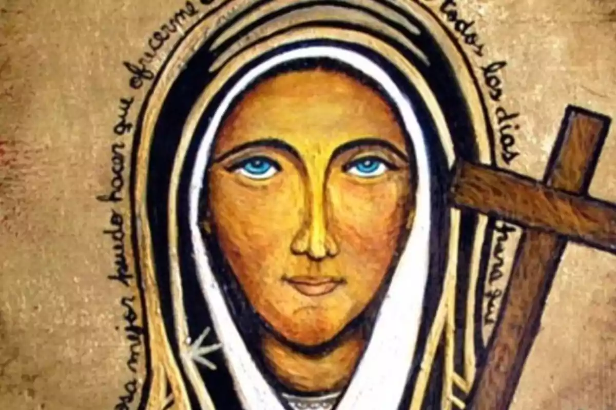 Retrat artístic d'una figura religiosa amb un vel blanc i una creu de fusta. Retrat artístic d'una figura religiosa amb un vel blanc i una creu de fusta.