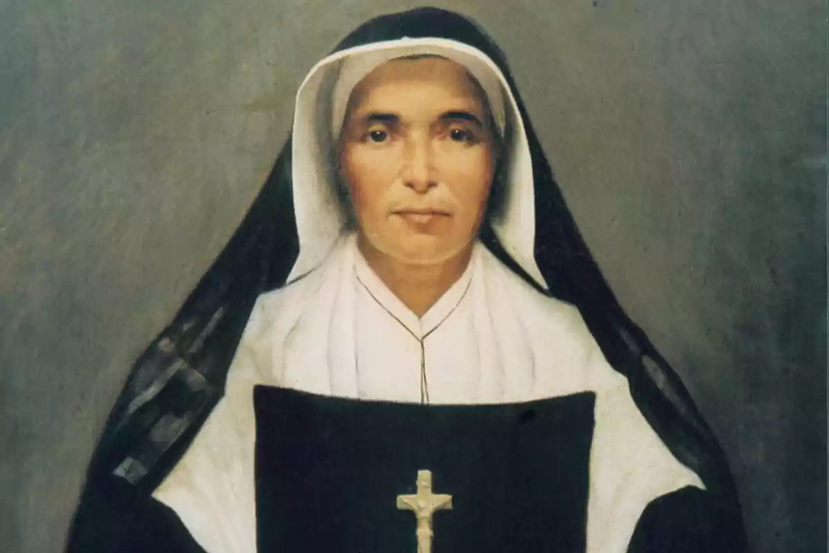 Una pintura d'una monja amb hàbit negre i blanc, amb un crucifix al pit. Una pintura d'una monja amb hàbit negre i blanc, amb un crucifix al pit.