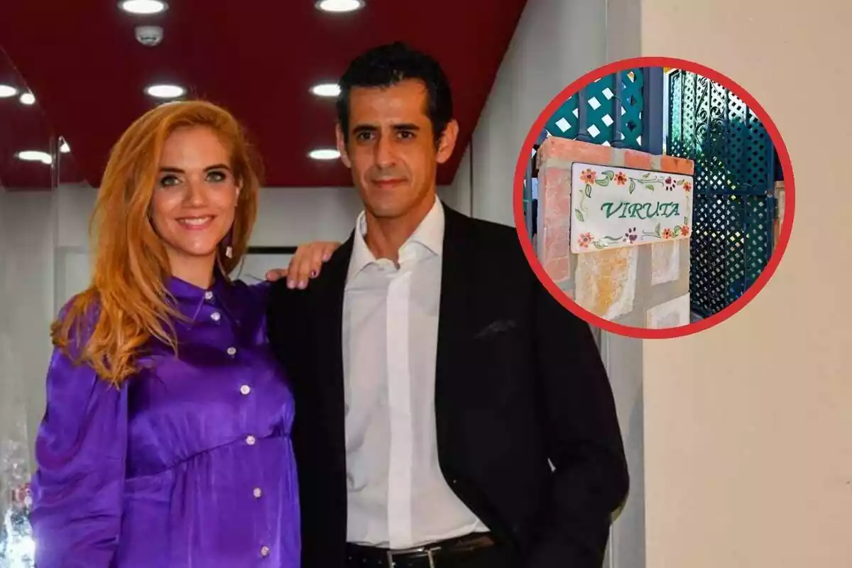Beatriz Trapote i Víctor Janeiro i al seu costat un cercle amb un cartell que posa Viruta