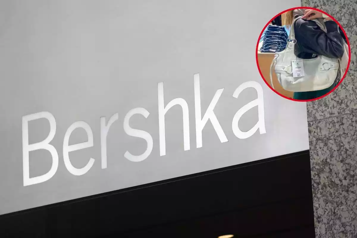 Botiga Bershka i primer pla de la bossa d'espatlla de doble nansa