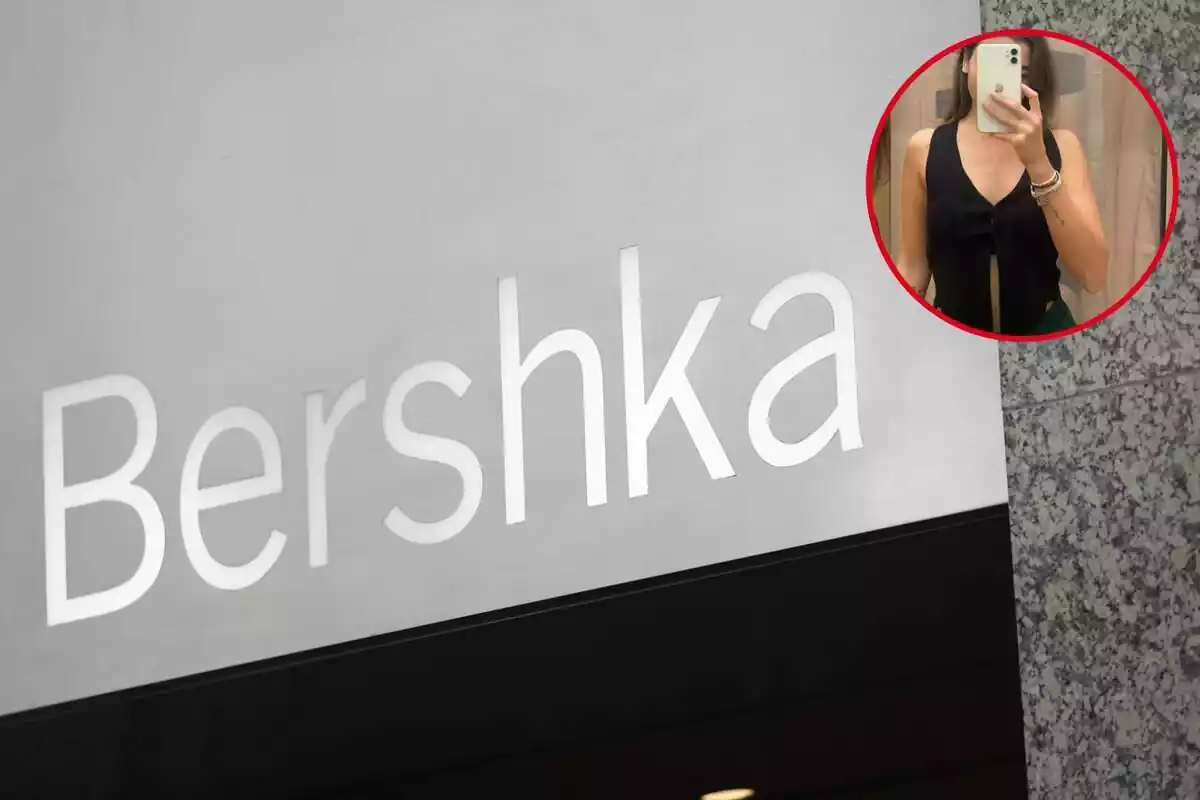 Botiga Bershka i primer pla de l'armilla punt rib