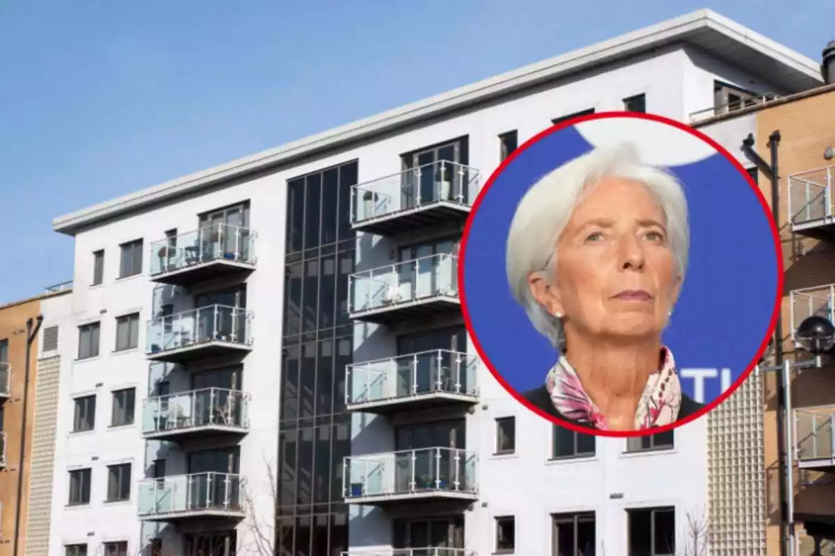 Muntatge amb Cristine Lagarde, presidenta del BCE i un bloc de vivendes