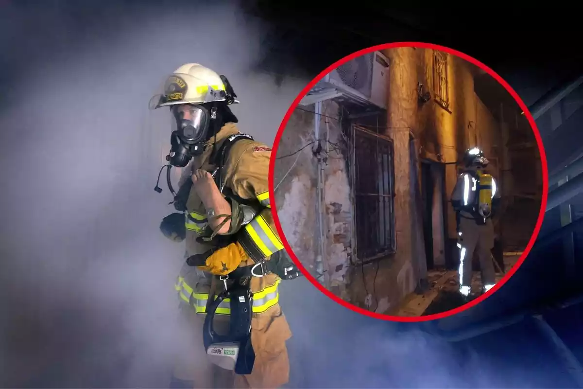 Muntatge amb bombers i una imatge de l'incendi a Ricote