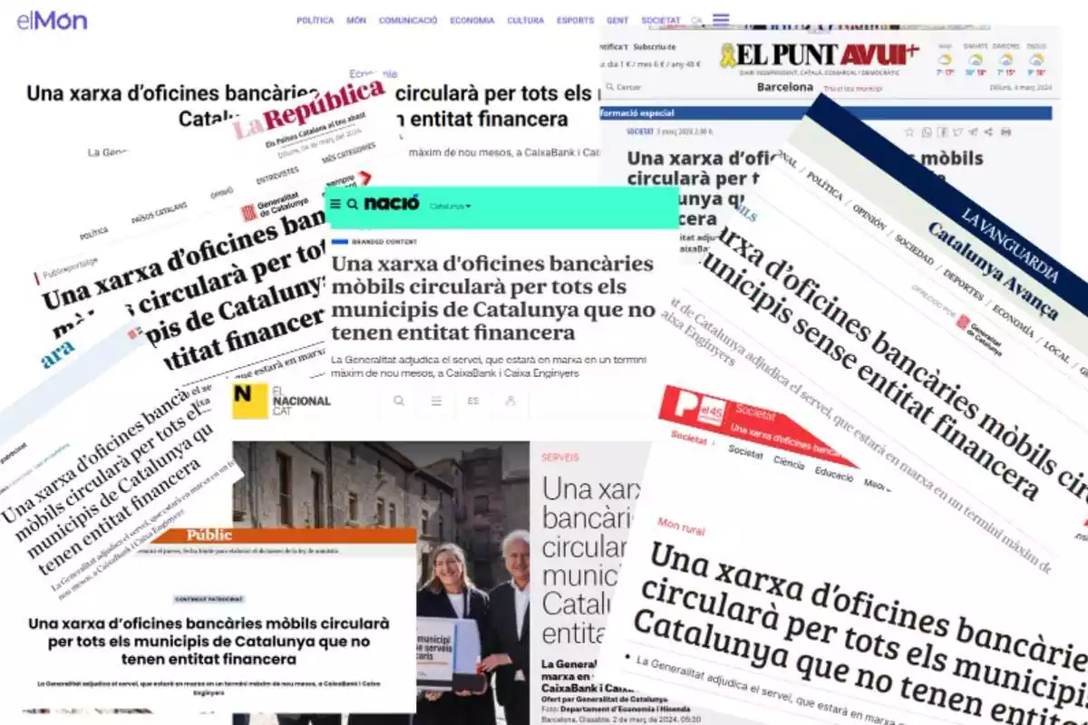 Muntatge amb un collage de la mateixa notícia publicada als mitjans catalans el 2 de març de 2024