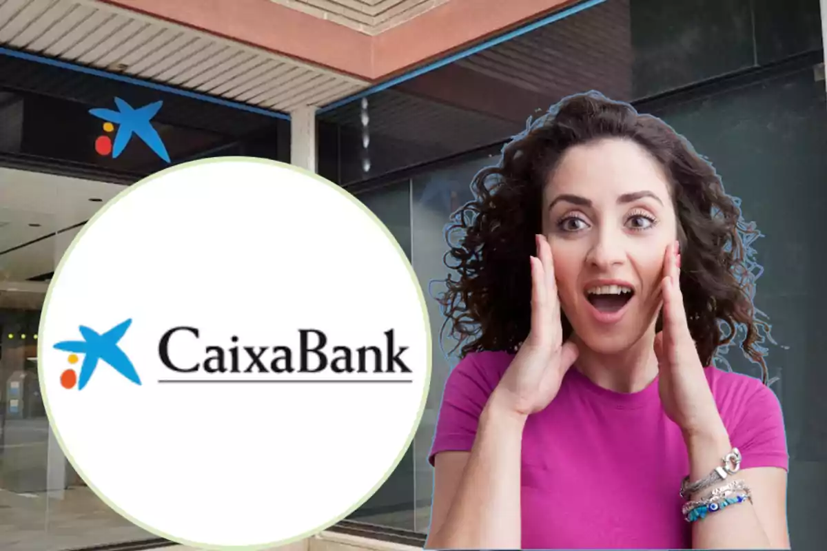 Dona sorpresa davant una sucursal de CaixaBank.