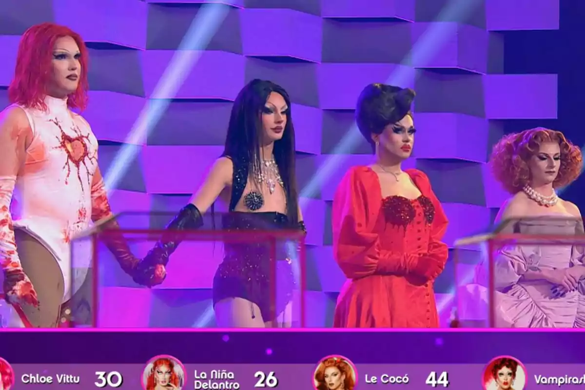 Captura de Chloe Vittu, La Niña Delantro, Vampirashian y Le Cocó en 'Drag Race'