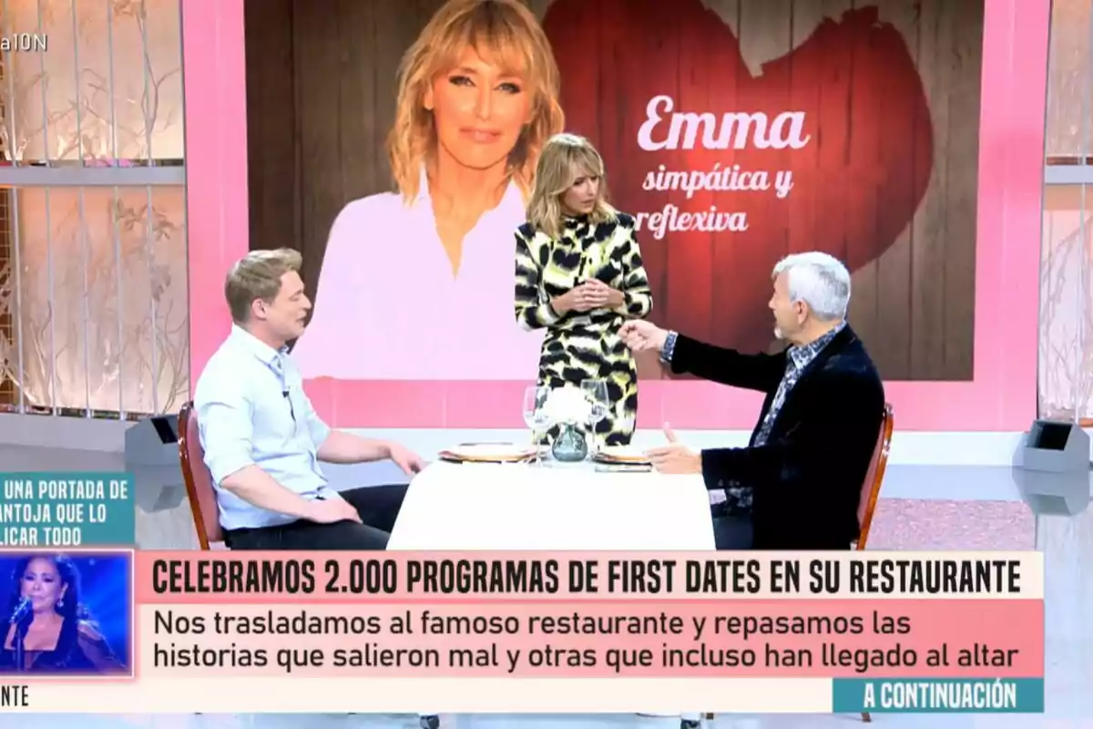 Captura d'Emma García, Carlos Sobera i Richard Pena a 'Fiesta'