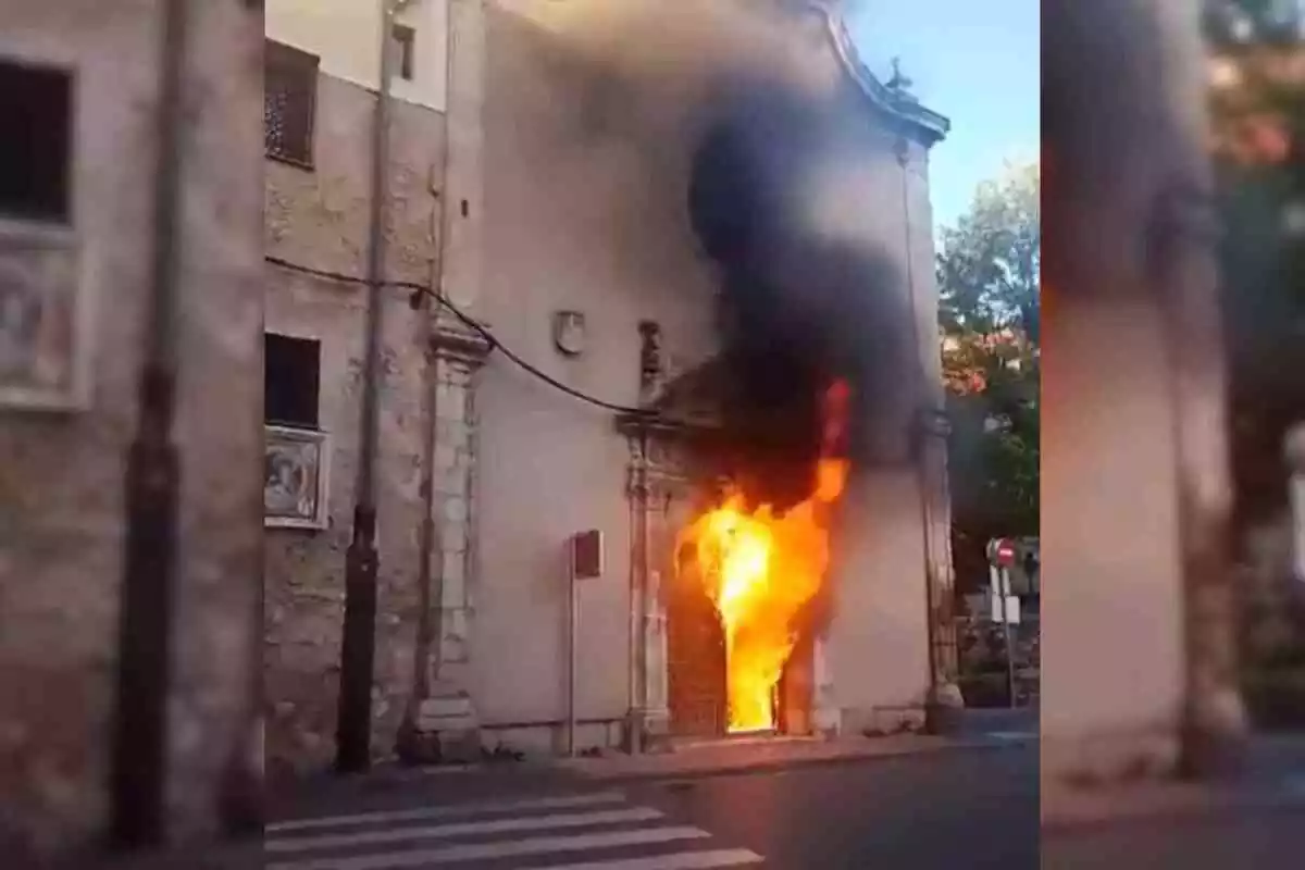 Muntatge amb una captura de l'incendi del convent de les Concepcionistes a Conca