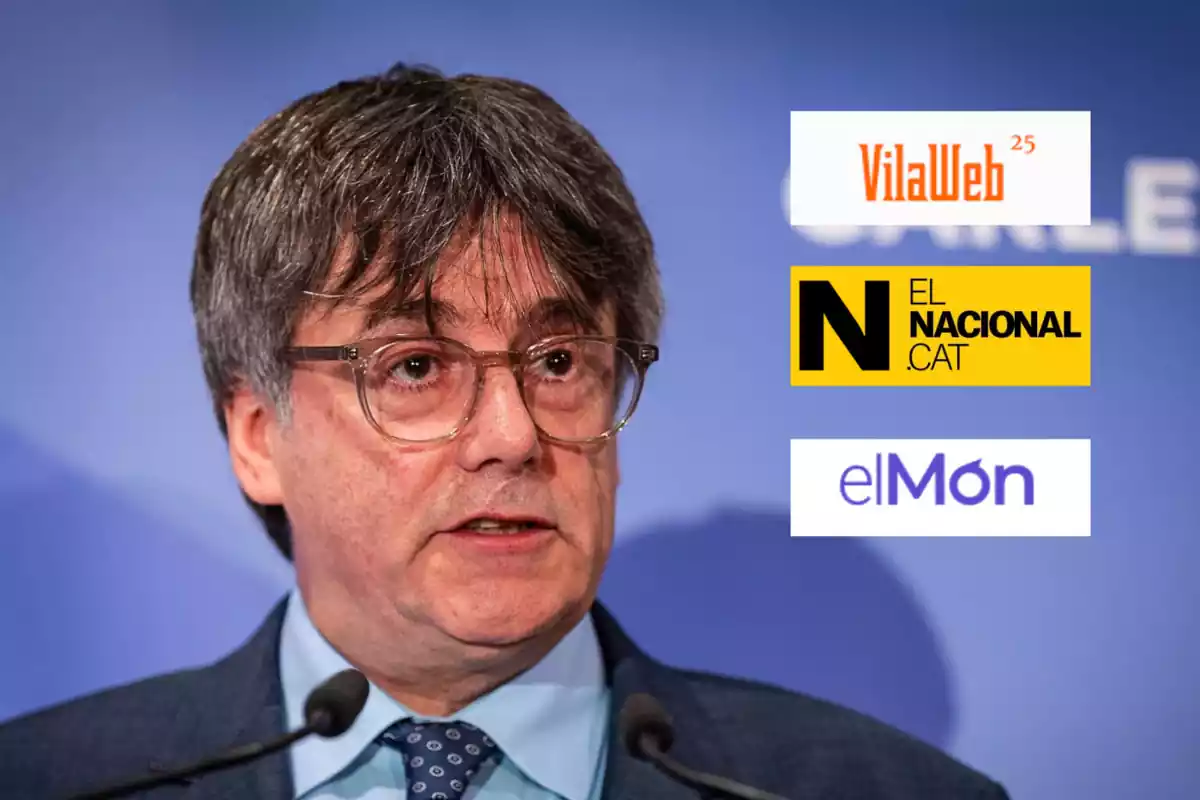 Muntatge amb una foto de Carles Puigdemont i logos de tres diaris digitals catalans