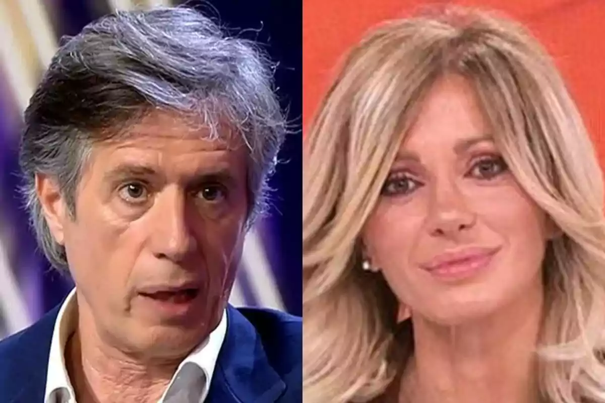 Primer pla de Carlo Costanzia de cabells canosos a De Viernes i Susanna Grisoo rossa a Espejo Público, tots dos mirant cap a la càmera.