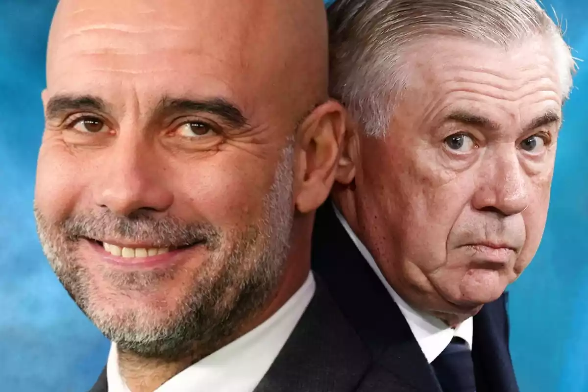 Pep Guardiola i Carlo Ancelotti de perfil mirant a càmera