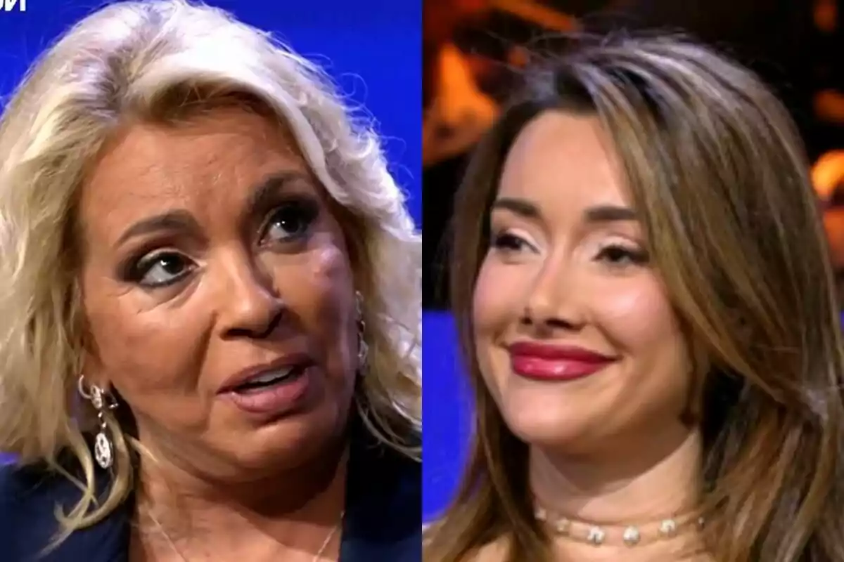 Carmen Borrego y Adara Molinero en GH DÚO, una con cabello rubio y otra con cabello castaño, ambas con expresiones faciales distintas.