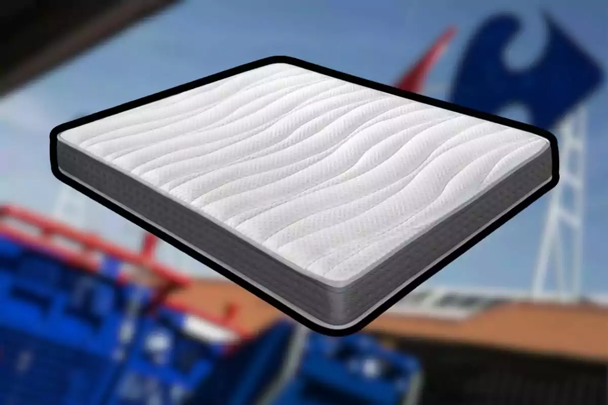 A white mattress with a wave design on a blurred background.