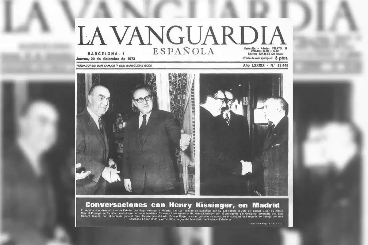 Carrero Blanco i Henry Kissinger a la portada de La Vanguardia el 20 de desembre de 1973