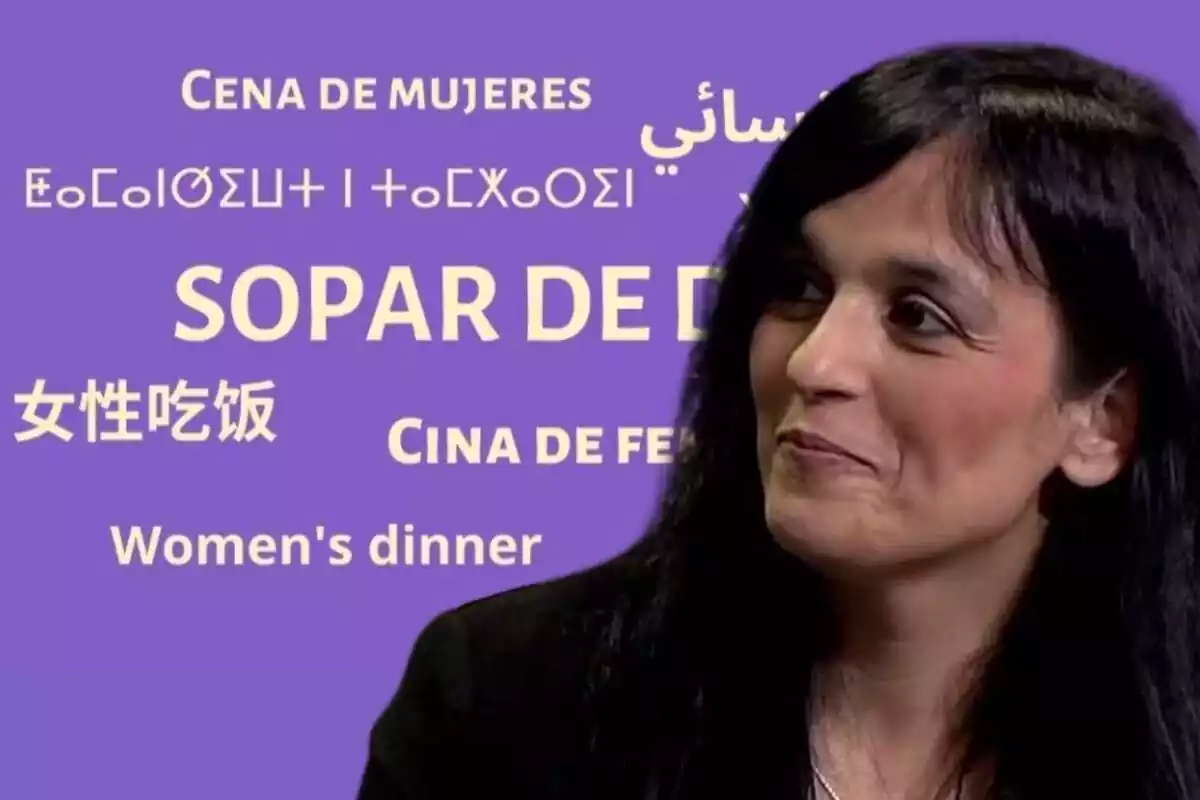 Muntatge amb la cara de Sílvia Orriols amb el cartell d'un acte multicultural a Ripoll