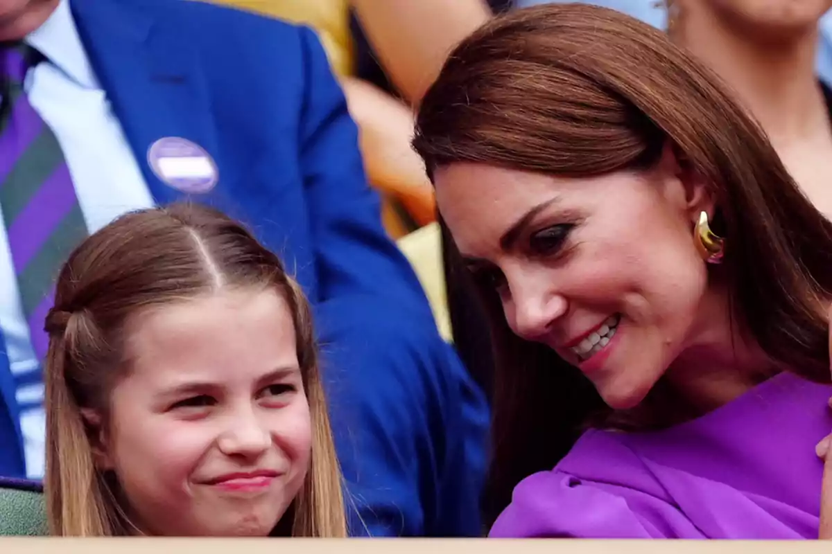 Princess Charlotte with her mother Kate Middleton at Wimbledon in 2024