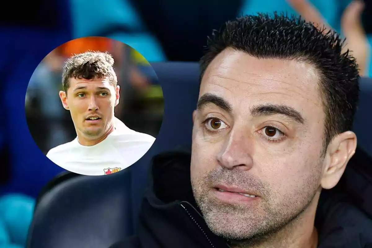 Muntatge de Xavi contrariat mirant a Andreas Christensen