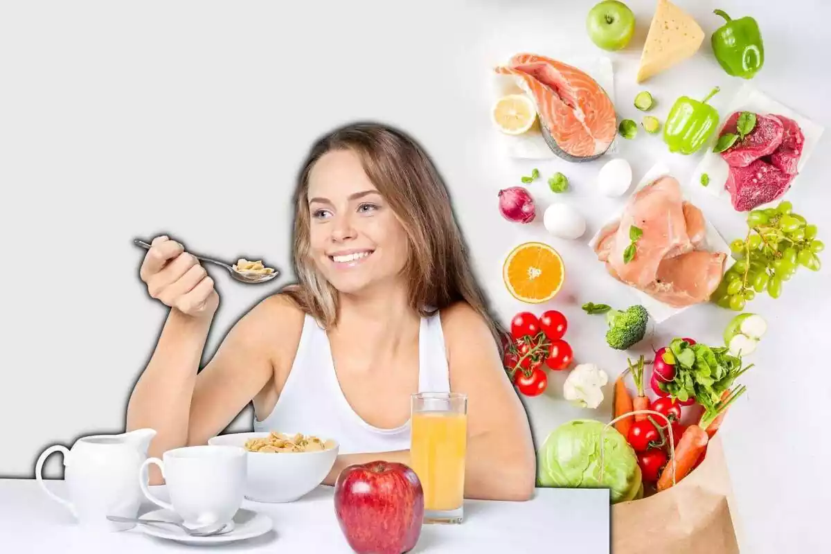 Noia menjant saludable i fons de menjar sa